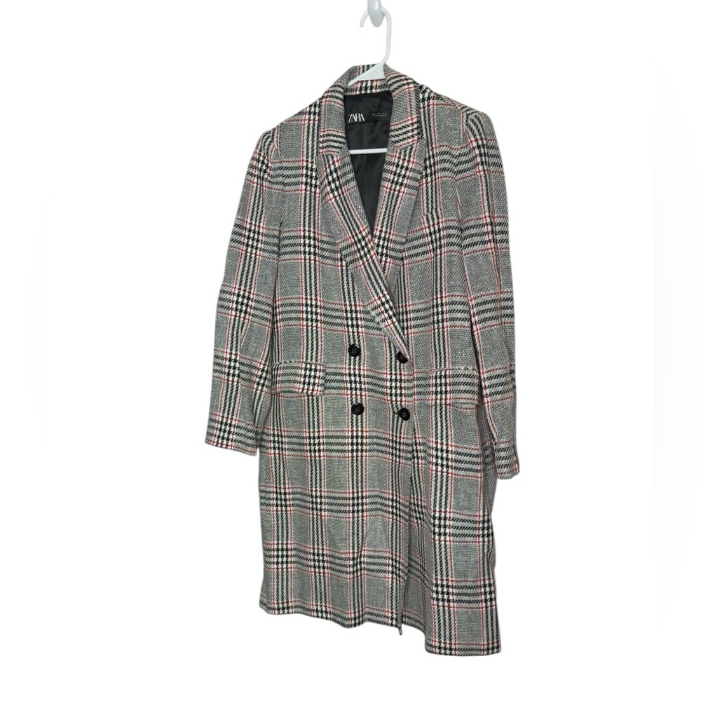 Zara Plaid Double Breasted Coat Jacket Black Red white  Classic size large